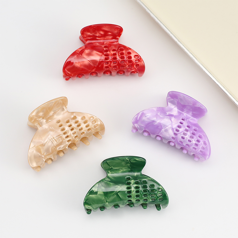 Fan-Shaped Acetate Hair Claw Clip  With Grid On The Surface