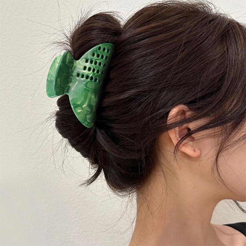 Fan-Shaped Acetate Hair Claw Clip  With Grid On The Surface